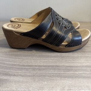 Dansko Suzy Clogs Sandals Women's 38 7.5 Brown Leather Wedges Boho Comfort Shoes